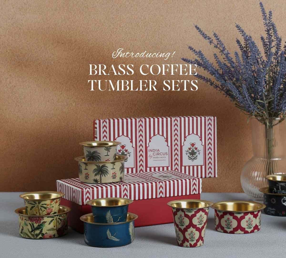 Poppy Flower Scarlet Brass coffee Tumbler Set of 2
